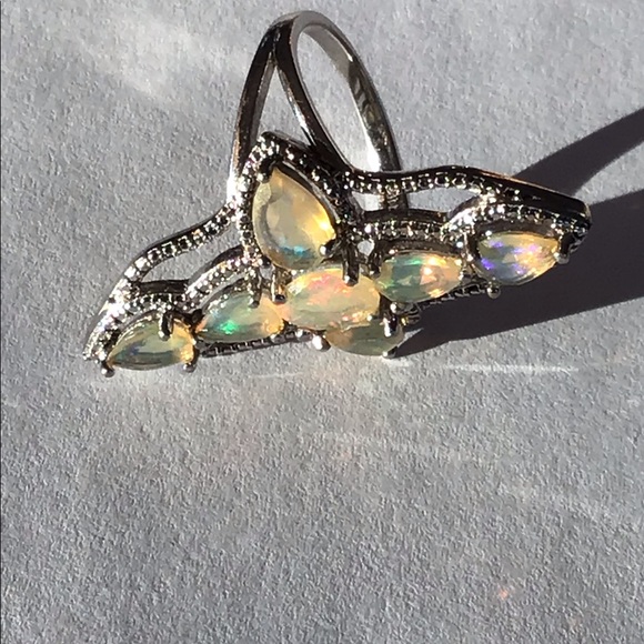 Large Sterling Ethiopian Opal Gothic Cross Ring - Picture 6 of 11